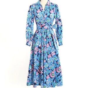 NWT Lilly Pulitzer High Tide blue tropical floral Pineapple maxi dress Sz. 4